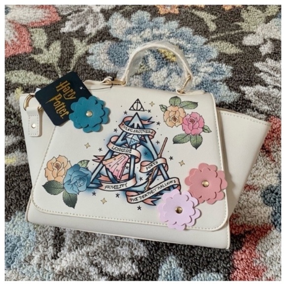 #62 NWT Harry Potter Deathly Hallow Logo 3D Floral Tattoo Handbag Bag Purse Tote - Picture 10 of 10